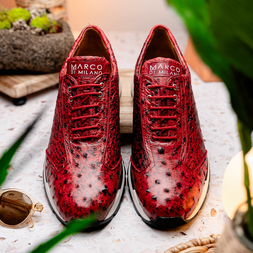 Hand painted genuine Snake and calfskin Sneaker Shoes Scanno Antique Red