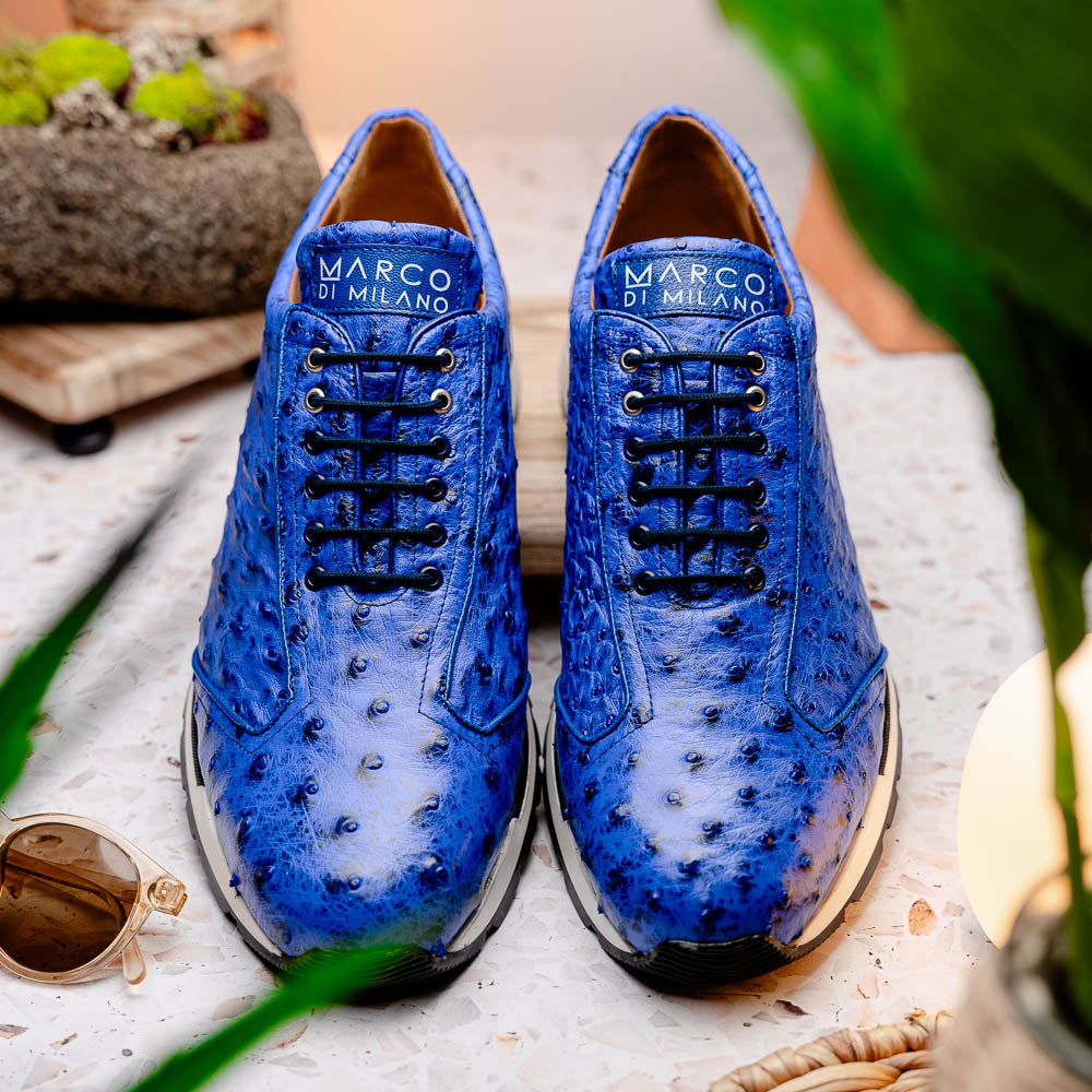 Hand painted genuine ostrich quill Sneaker Shoes Scanno Electric Blue