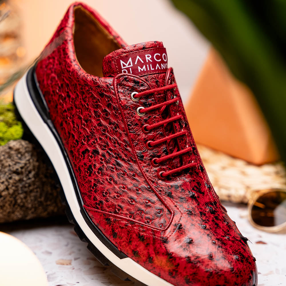 Hand painted genuine Snake and calfskin Sneaker Shoes Scanno Antique Red