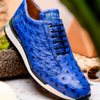 Hand painted genuine ostrich quill Sneaker Shoes Scanno Electric Blue