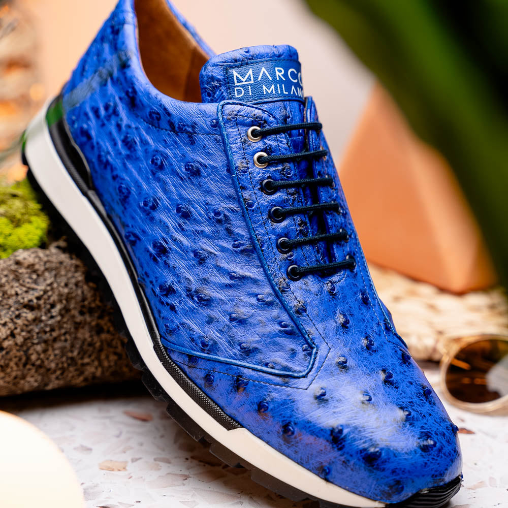 Hand painted genuine ostrich quill Sneaker Shoes Scanno Electric Blue
