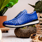 Hand painted genuine ostrich quill Sneaker Shoes Scanno Electric Blue