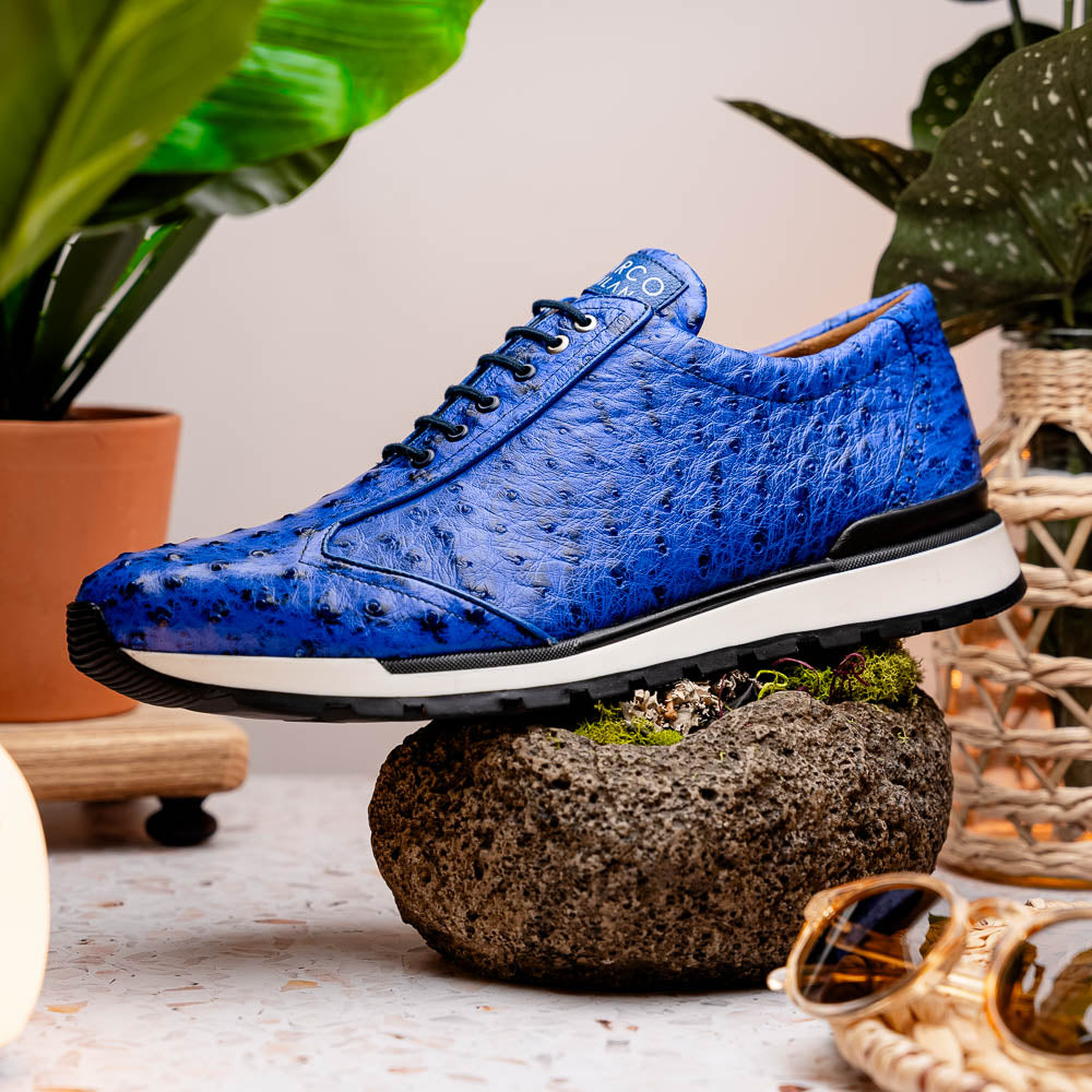 Hand painted genuine ostrich quill Sneaker Shoes Scanno Electric Blue