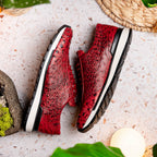 Hand painted genuine Snake and calfskin Sneaker Shoes Scanno Antique Red