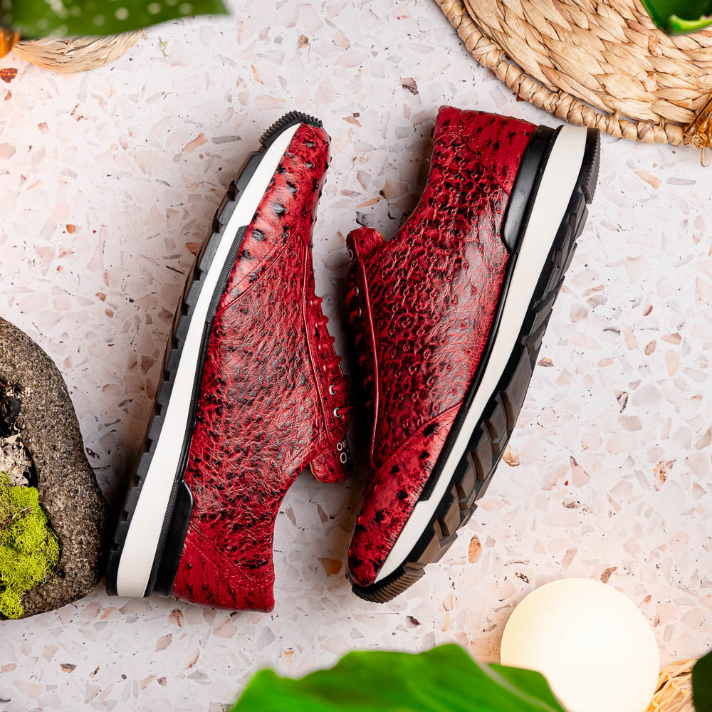 Hand painted genuine Snake and calfskin Sneaker Shoes Scanno Antique Red