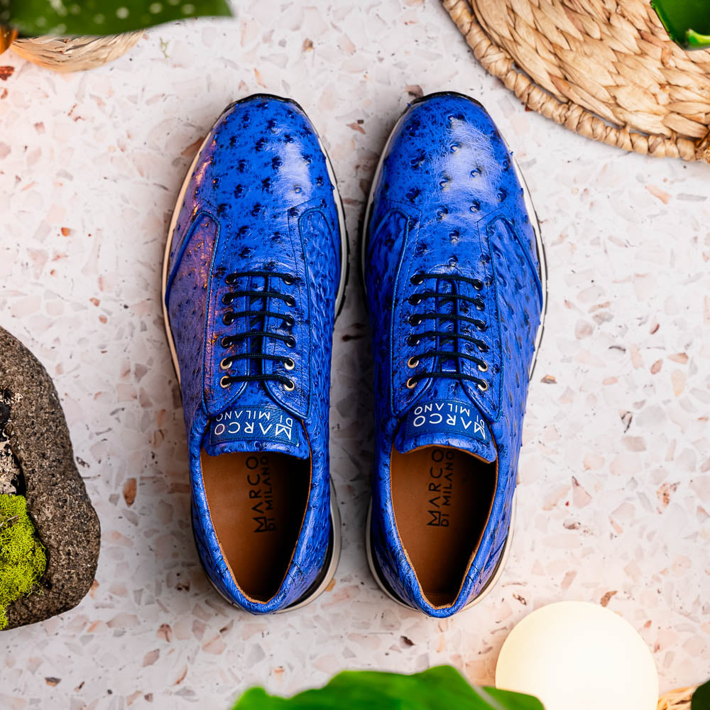 Hand painted genuine ostrich quill Sneaker Shoes Scanno Electric Blue