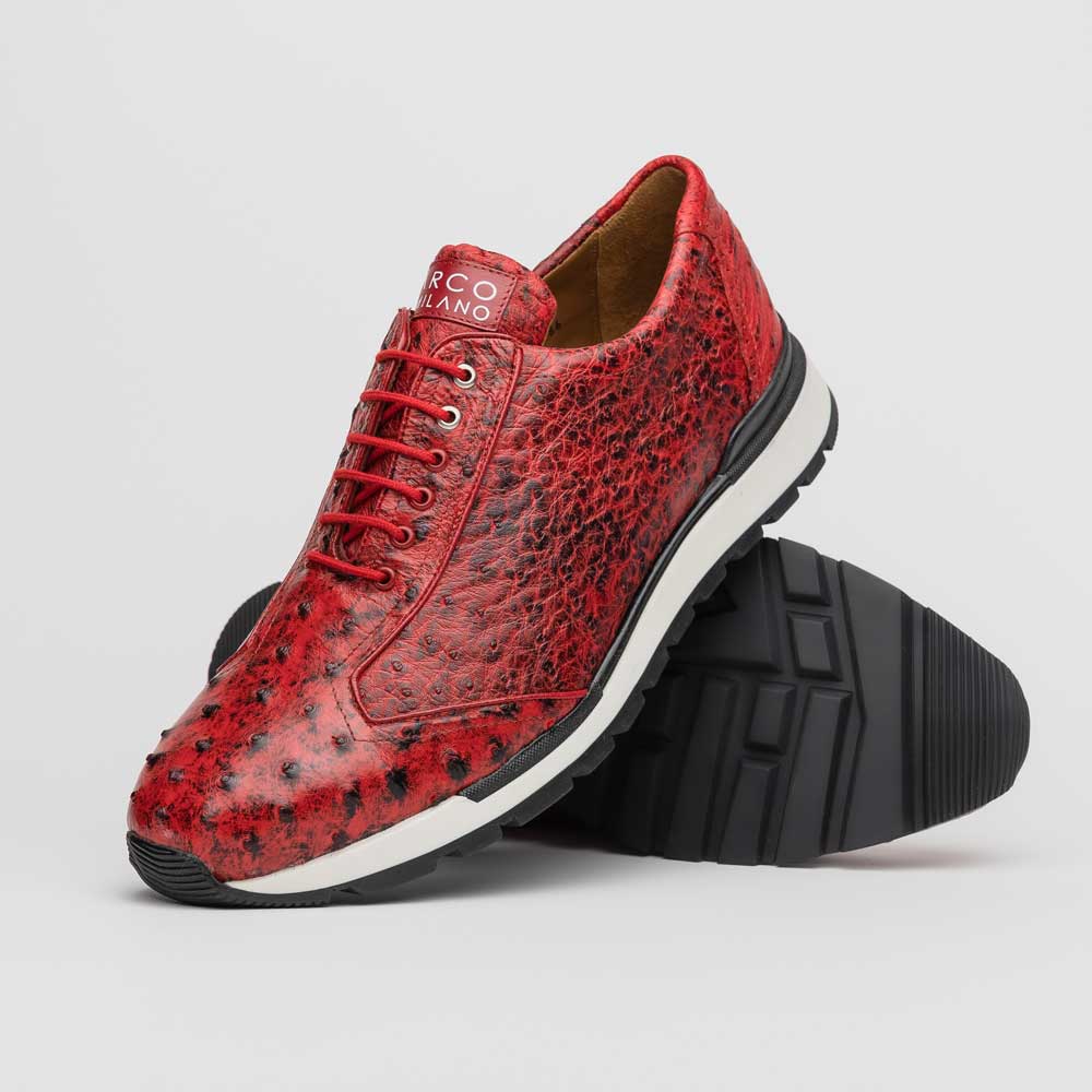 Hand painted genuine Snake and calfskin Sneaker Shoes Scanno Antique Red