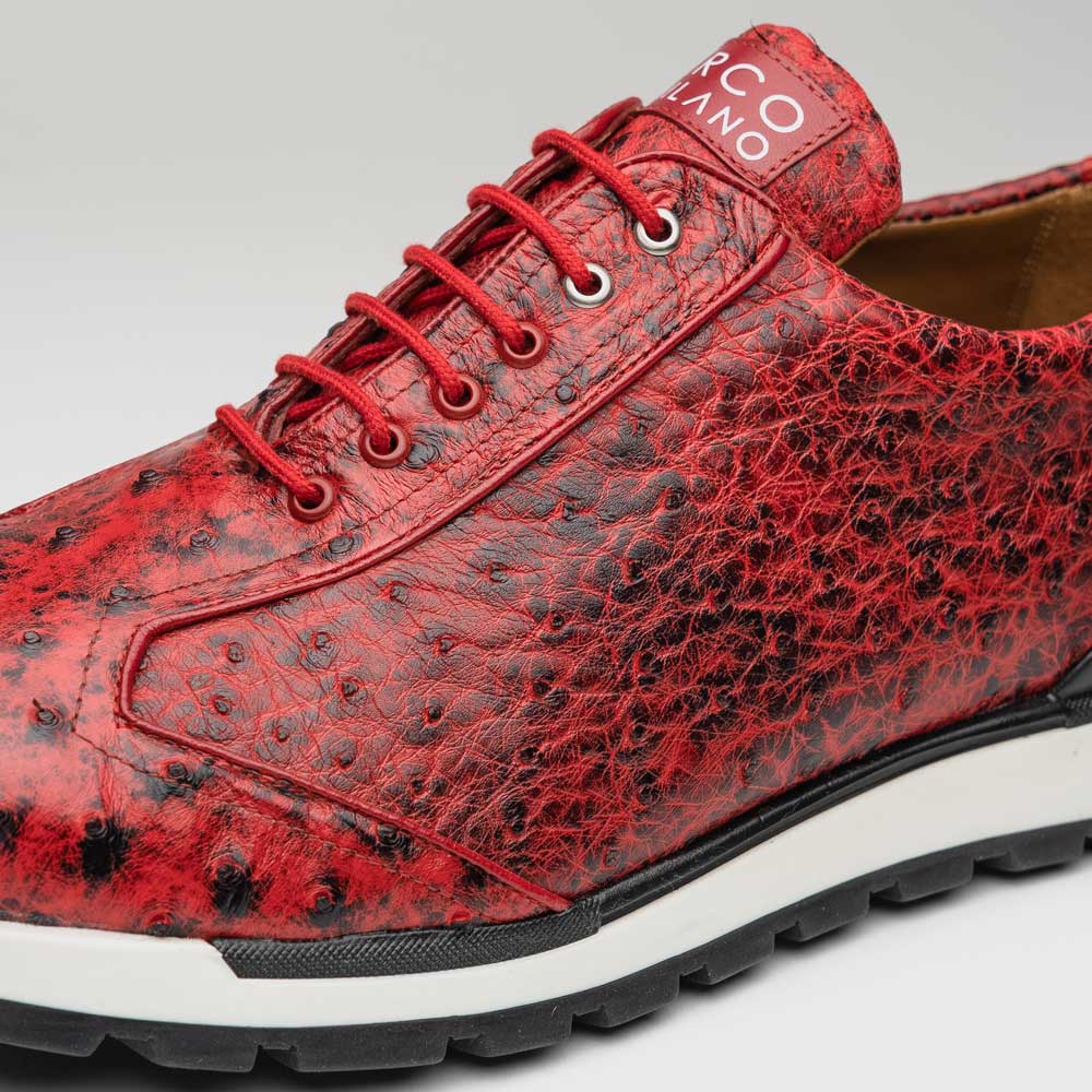 Hand painted genuine Snake and calfskin Sneaker Shoes Scanno Antique Red