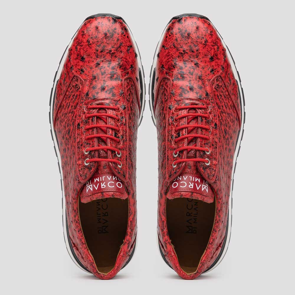 Hand painted genuine Snake and calfskin Sneaker Shoes Scanno Antique Red