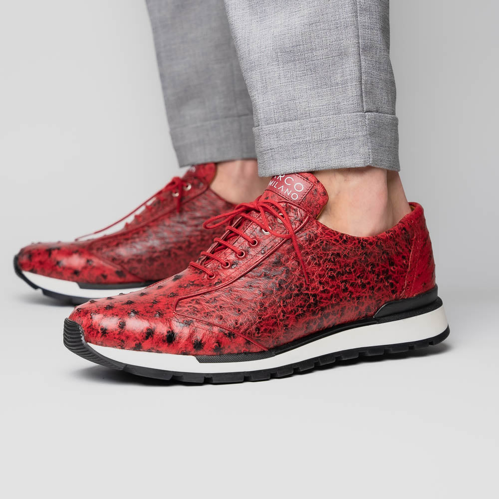 Hand painted genuine Snake and calfskin Sneaker Shoes Scanno Antique Red
