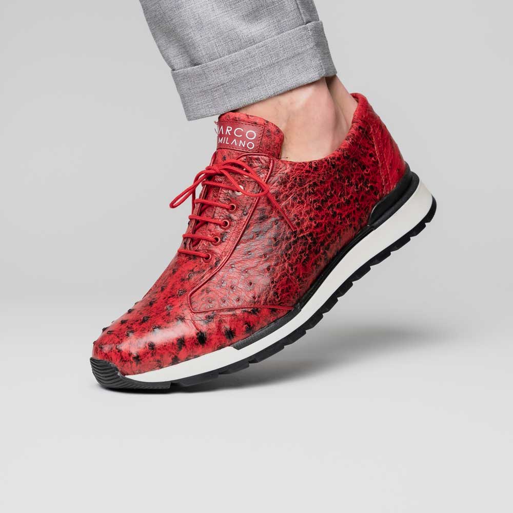 Hand painted genuine Snake and calfskin Sneaker Shoes Scanno Antique Red