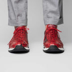 Hand painted genuine Snake and calfskin Sneaker Shoes Scanno Antique Red