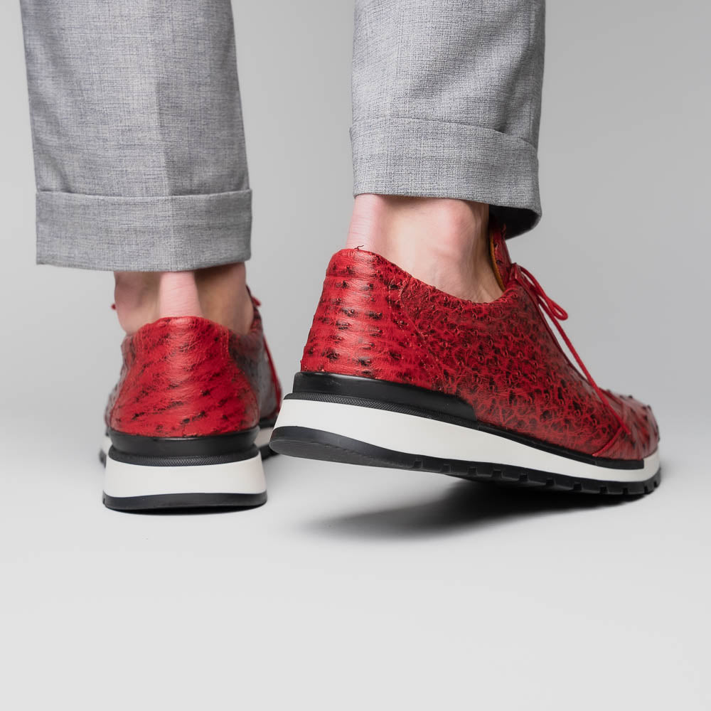Hand painted genuine Snake and calfskin Sneaker Shoes Scanno Antique Red