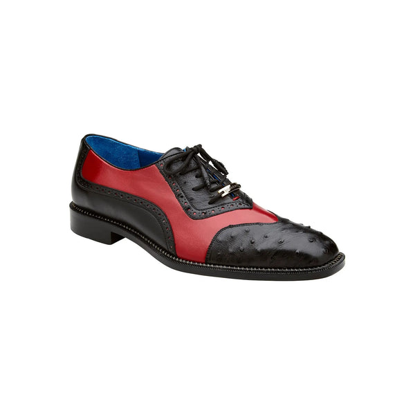 Belvedere Genuine Ostrich Italian Leather Wing Tip Shoes Sesto Black Red R54