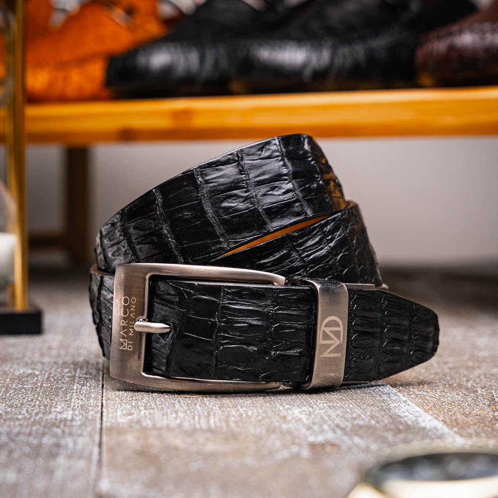 genuine exotic caiman fuscus-back belt Silvio Black