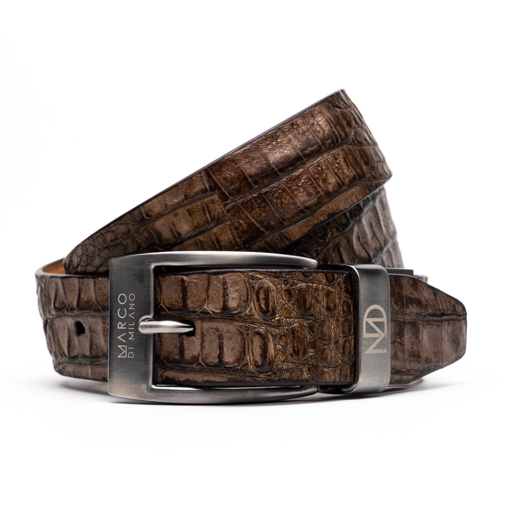Silvio Genuine Exotic Caiman Fuscus-back Belt Washed Brown