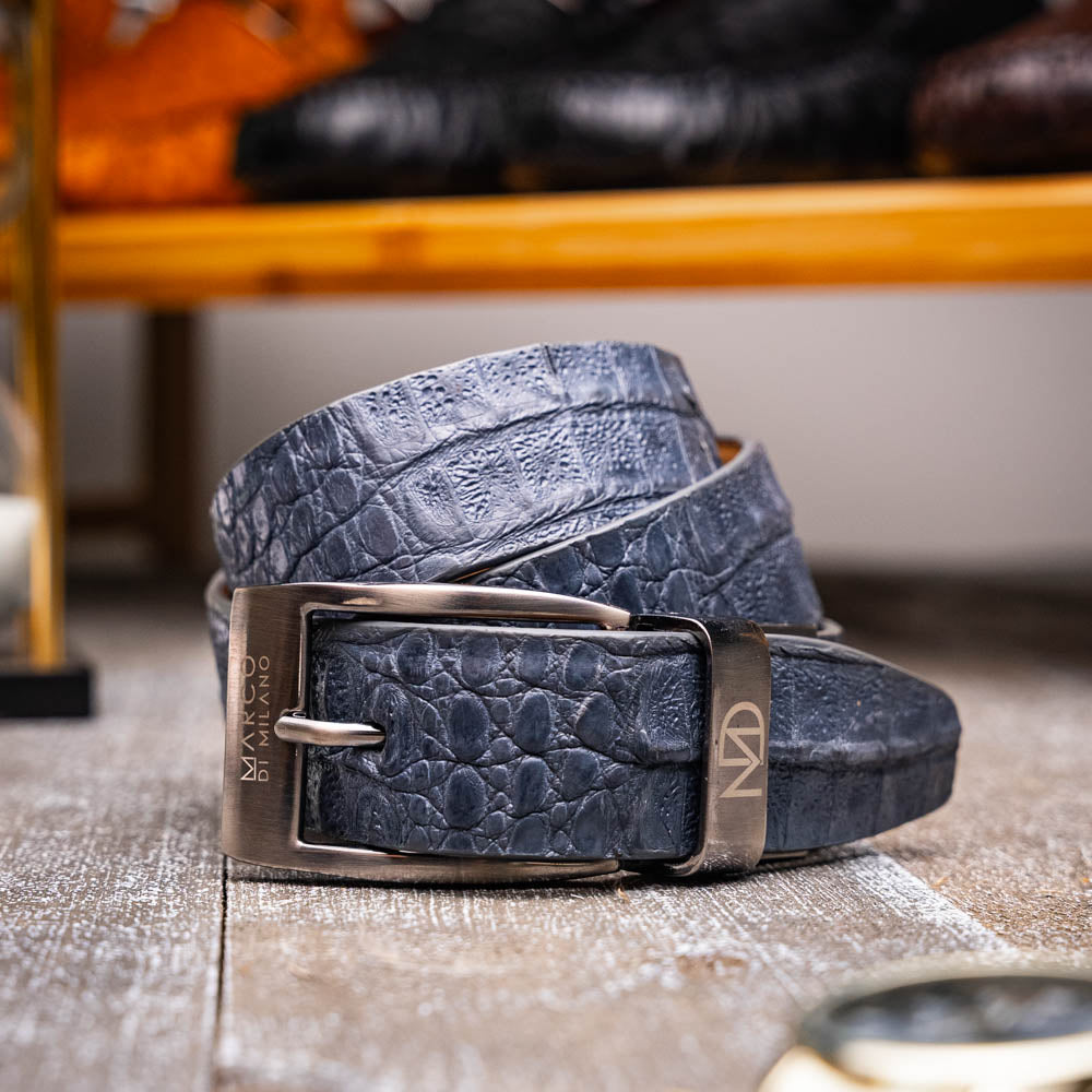 Silvio Genuine Exotic Caiman Guscus-back Belt Gray