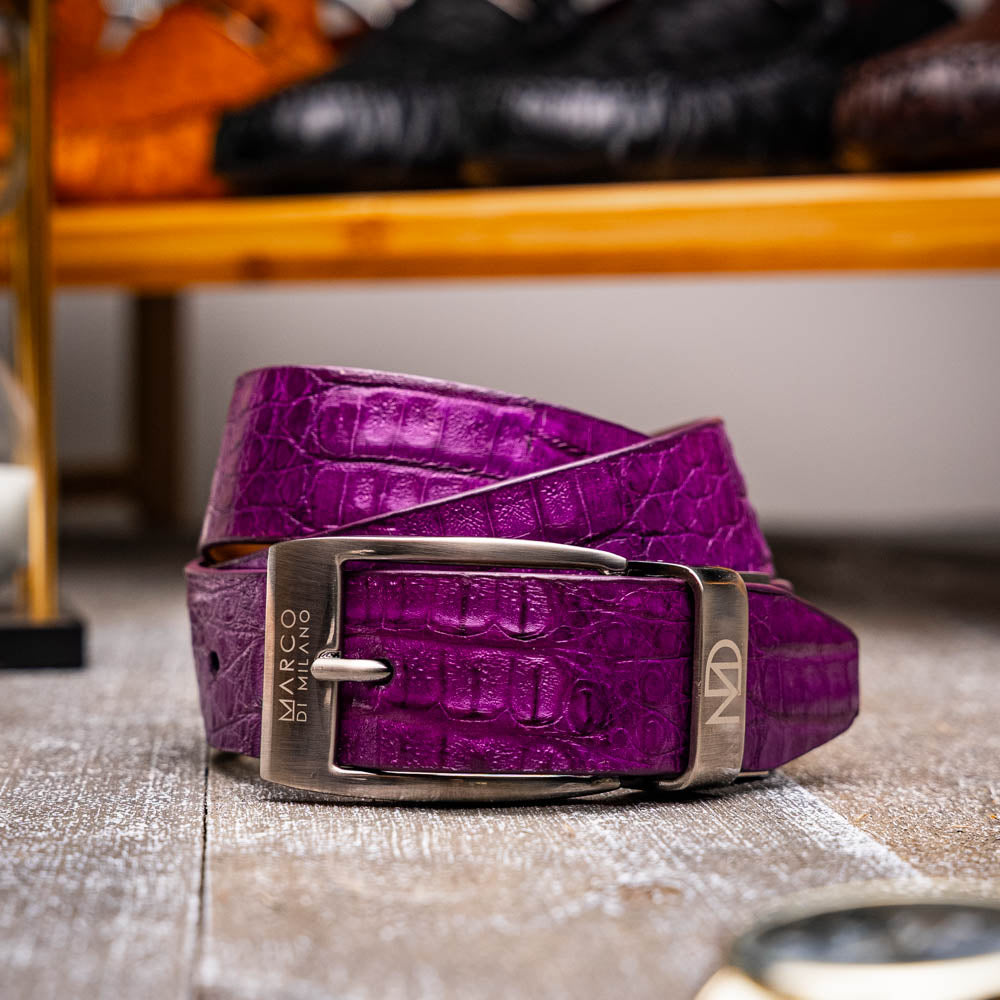 Silvio Genuine Exotic Caiman Fuscus-back Belt Purple