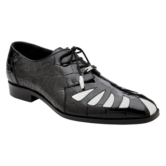 Belvedere SIMONE Alligator Shoes Lace up Black and White R110