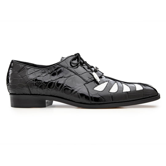 Belvedere SIMONE Alligator Shoes Lace up Black and White R110