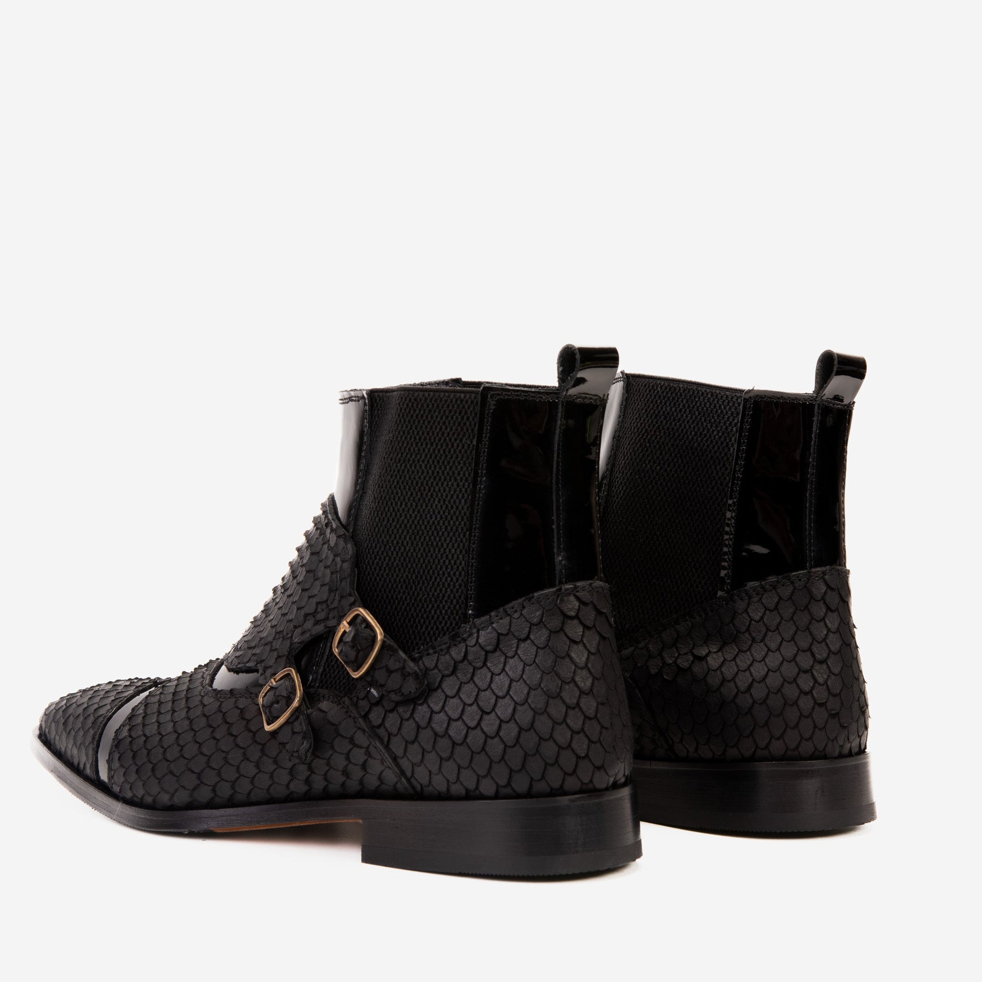 The Orion Black Snakeskin Pattern Leather Double Monk Strap Men Boot