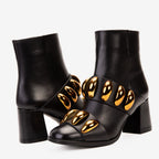 The Eclipse Black & Gold Leather Block Heel Women Boot