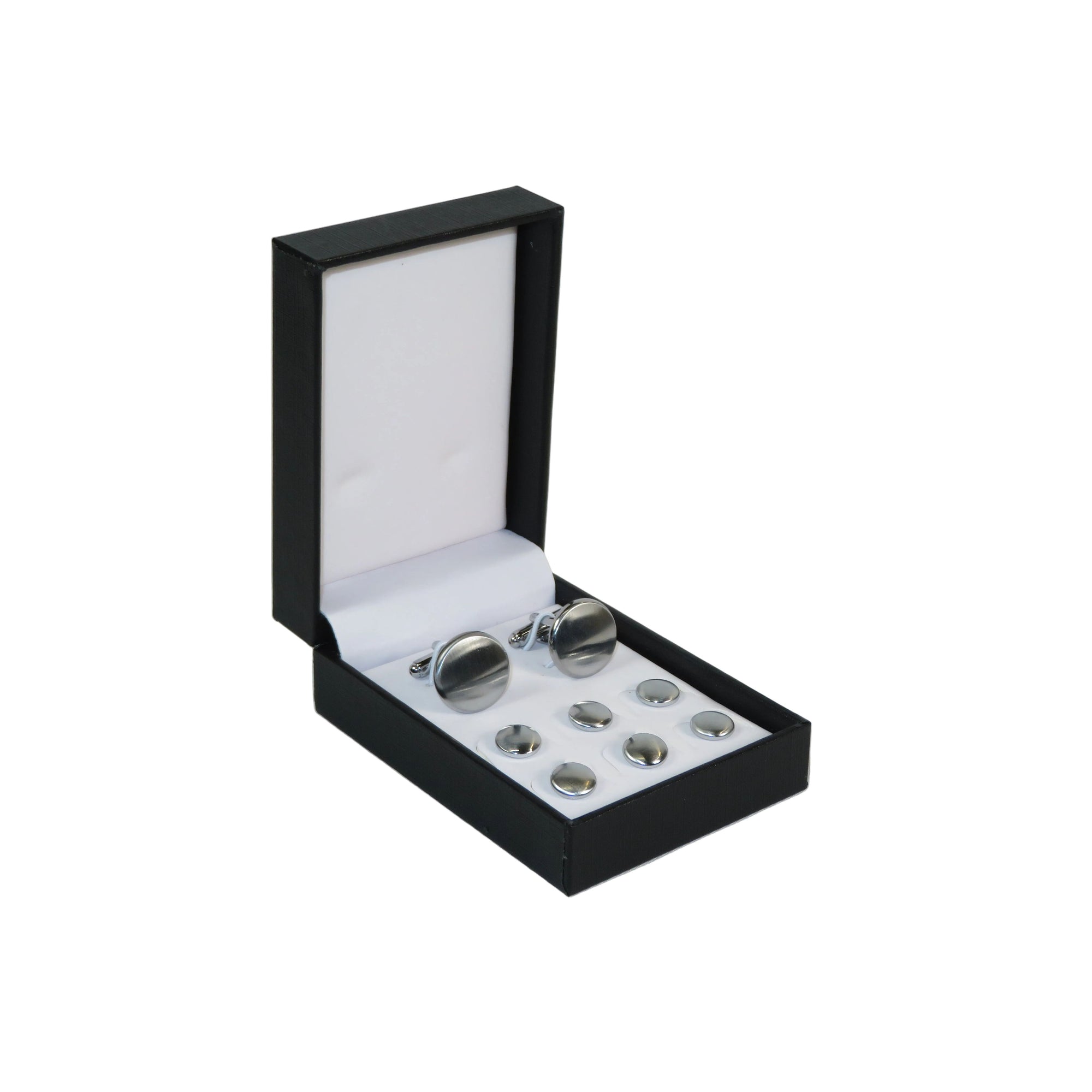Cufflinks/Stud Set For Tux Shirt By Santino Luciano SL-10 Silver Plain Round