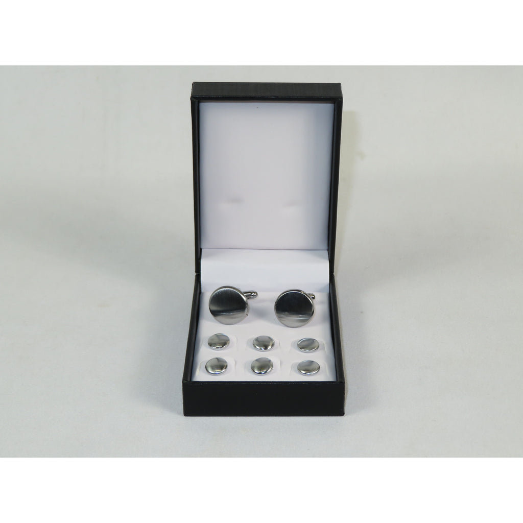Cufflinks/Stud Set For Tux Shirt By Santino Luciano SL-10 Silver Plain Round