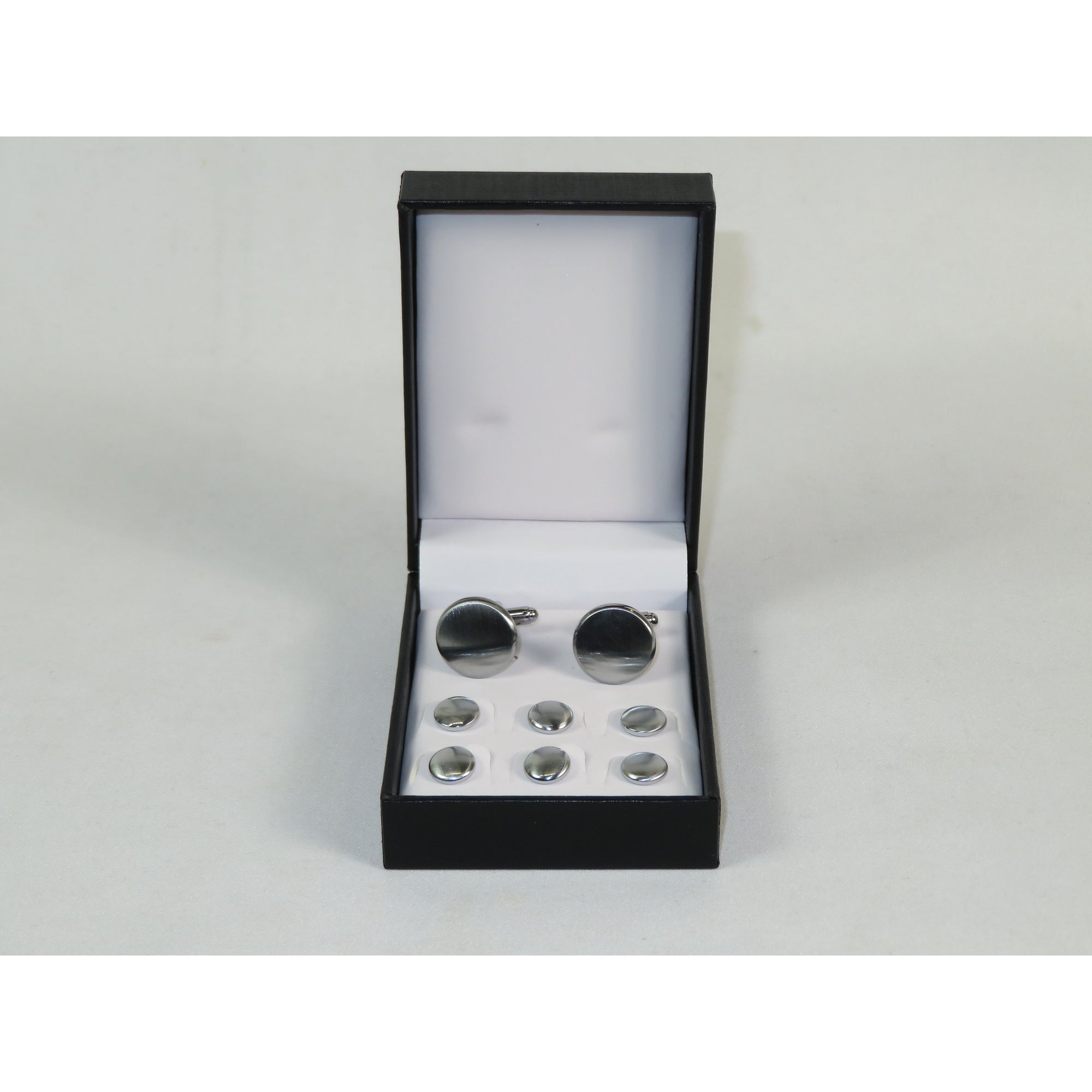 Cufflinks/Stud Set For Tux Shirt By Santino Luciano SL-10 Silver Plain Round