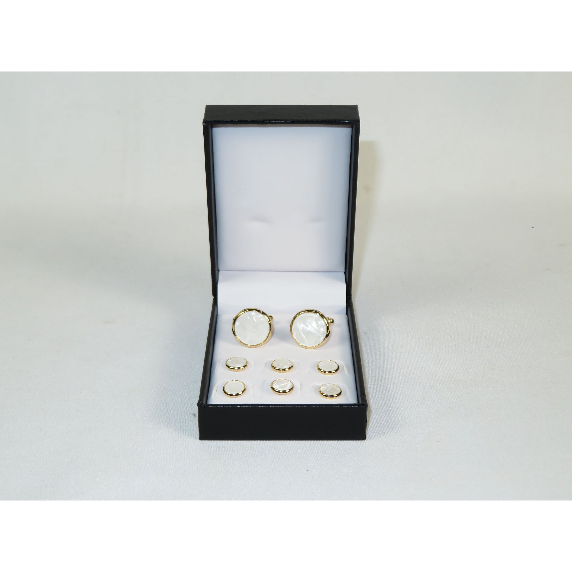 Cufflinks/Stud Set For Tux Shirt By Santino Luciano SL-11 White Pearl Gold