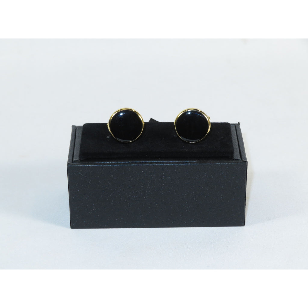 Cufflinks For French Cuff Shirts By Santino Luciano SL-1 Black/Gold Solid Onyx
