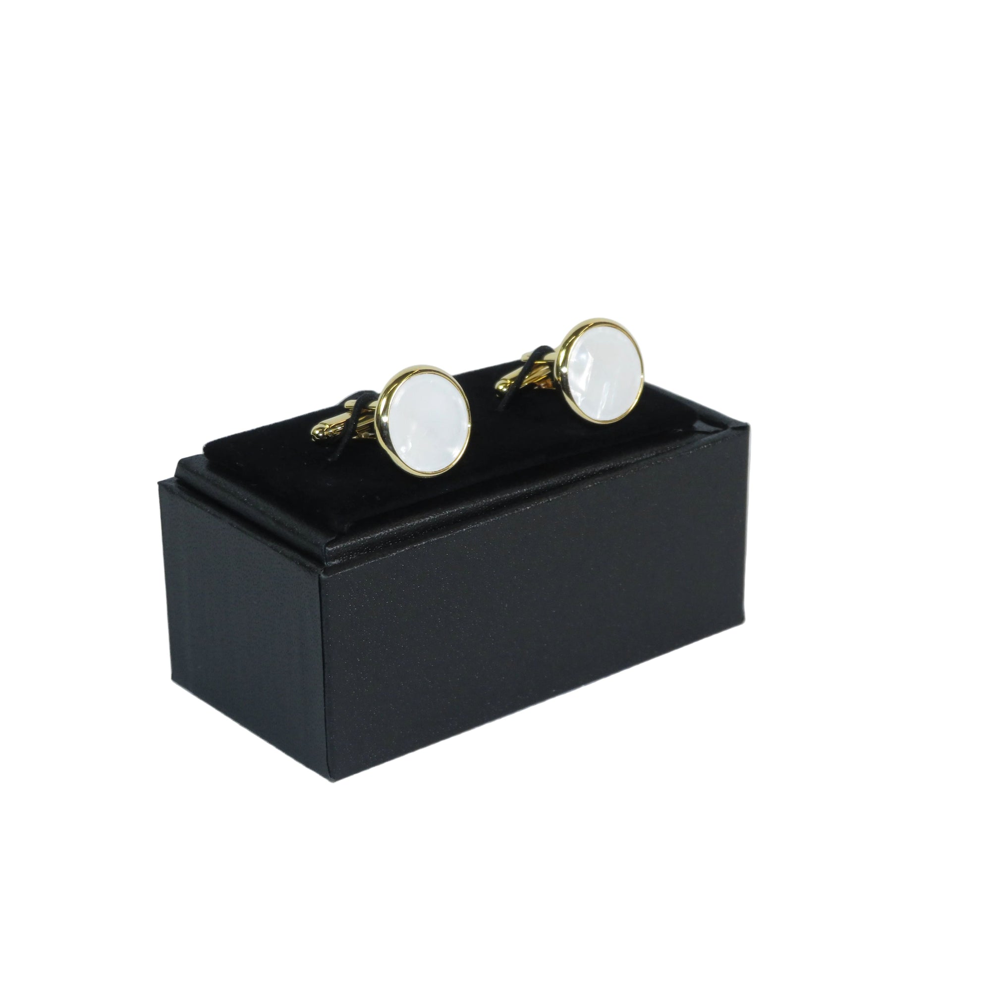 Cufflinks For French Cuff Shirts By Santino Luciano SL-3 White/Gold Pearl Stone