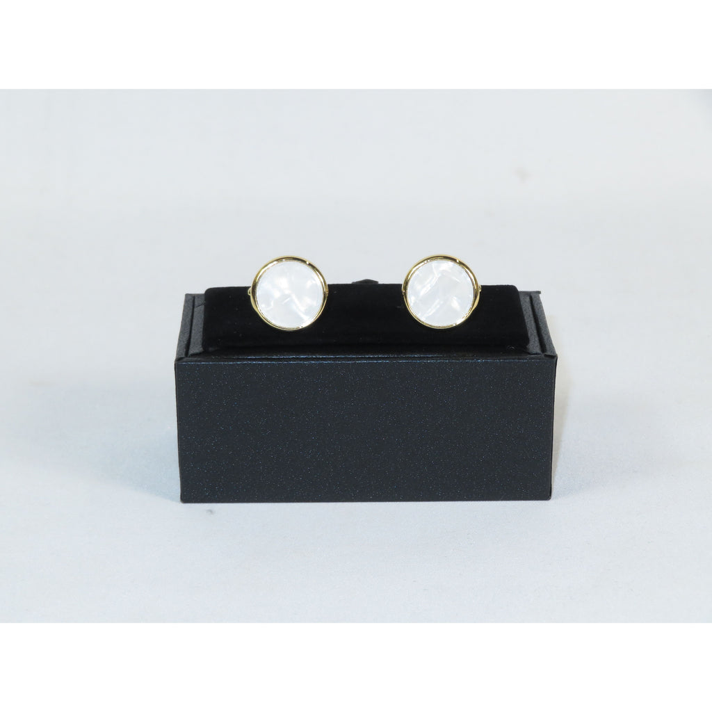 Cufflinks For French Cuff Shirts By Santino Luciano SL-3 White/Gold Pearl Stone
