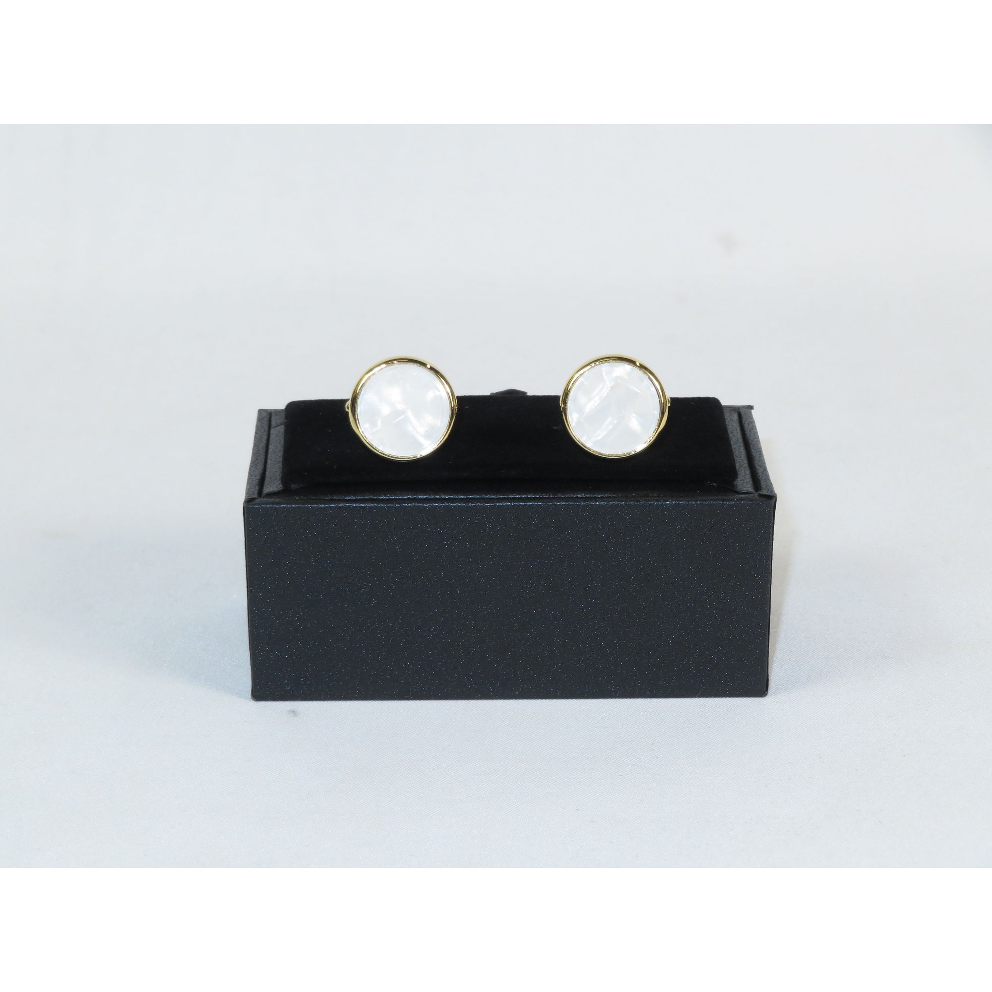 Cufflinks For French Cuff Shirts By Santino Luciano SL-3 White/Gold Pearl Stone