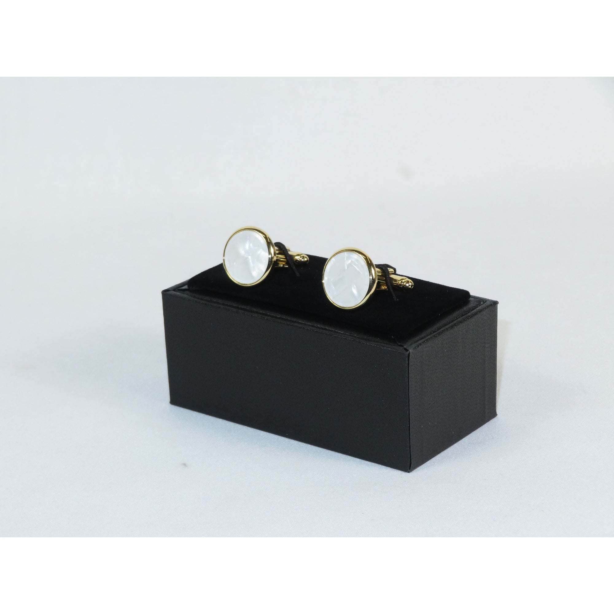 Cufflinks For French Cuff Shirts By Santino Luciano SL-3 White/Gold Pearl Stone