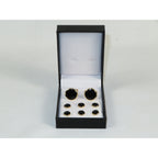 Cufflinks/Stud Set For Tux Shirt By Santino Luciano SL-7 Black/Gold Solid Onyx