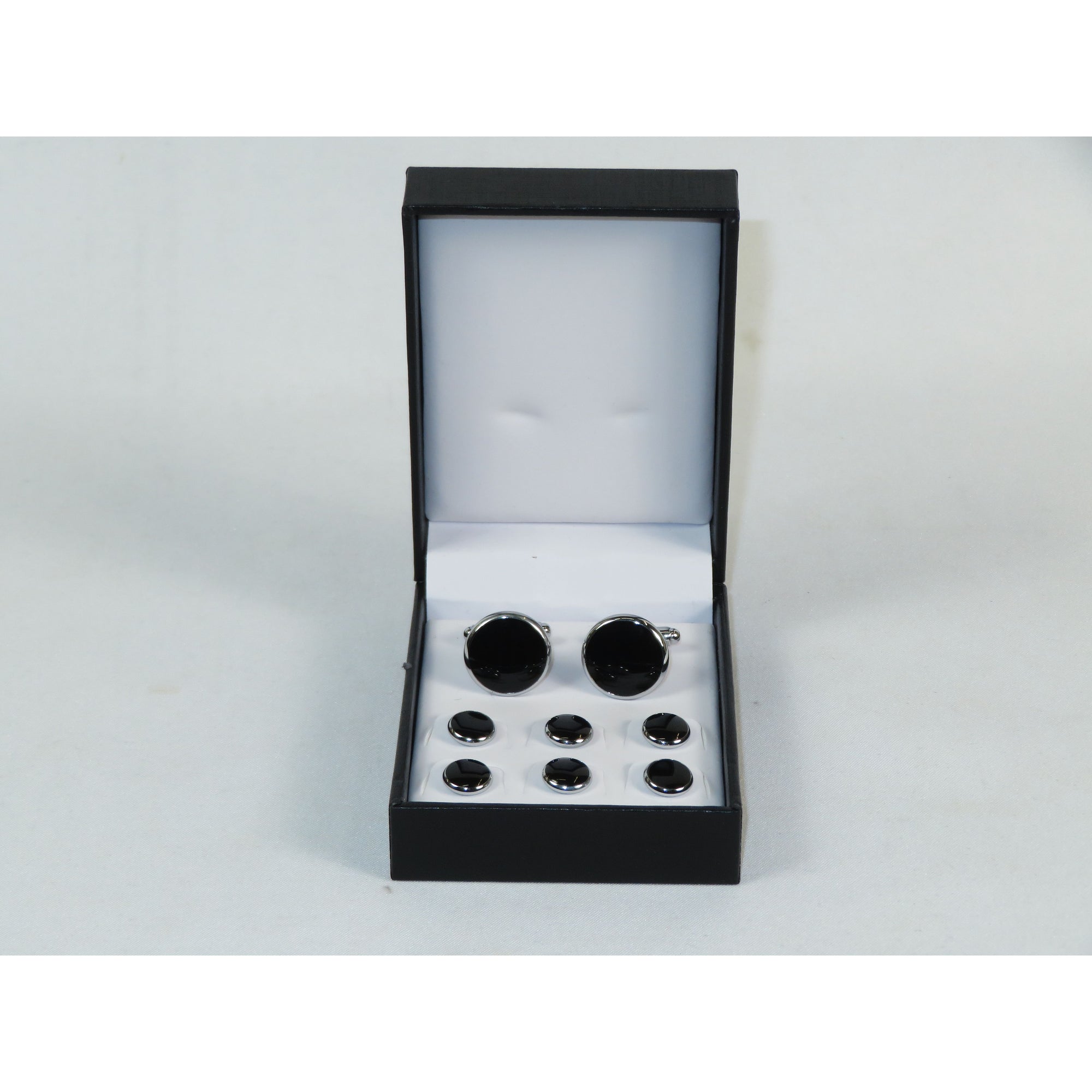 Cufflinks/Stud Set For Tux Shirt By Santino Luciano SL-8 Black/silver Solid Onyx