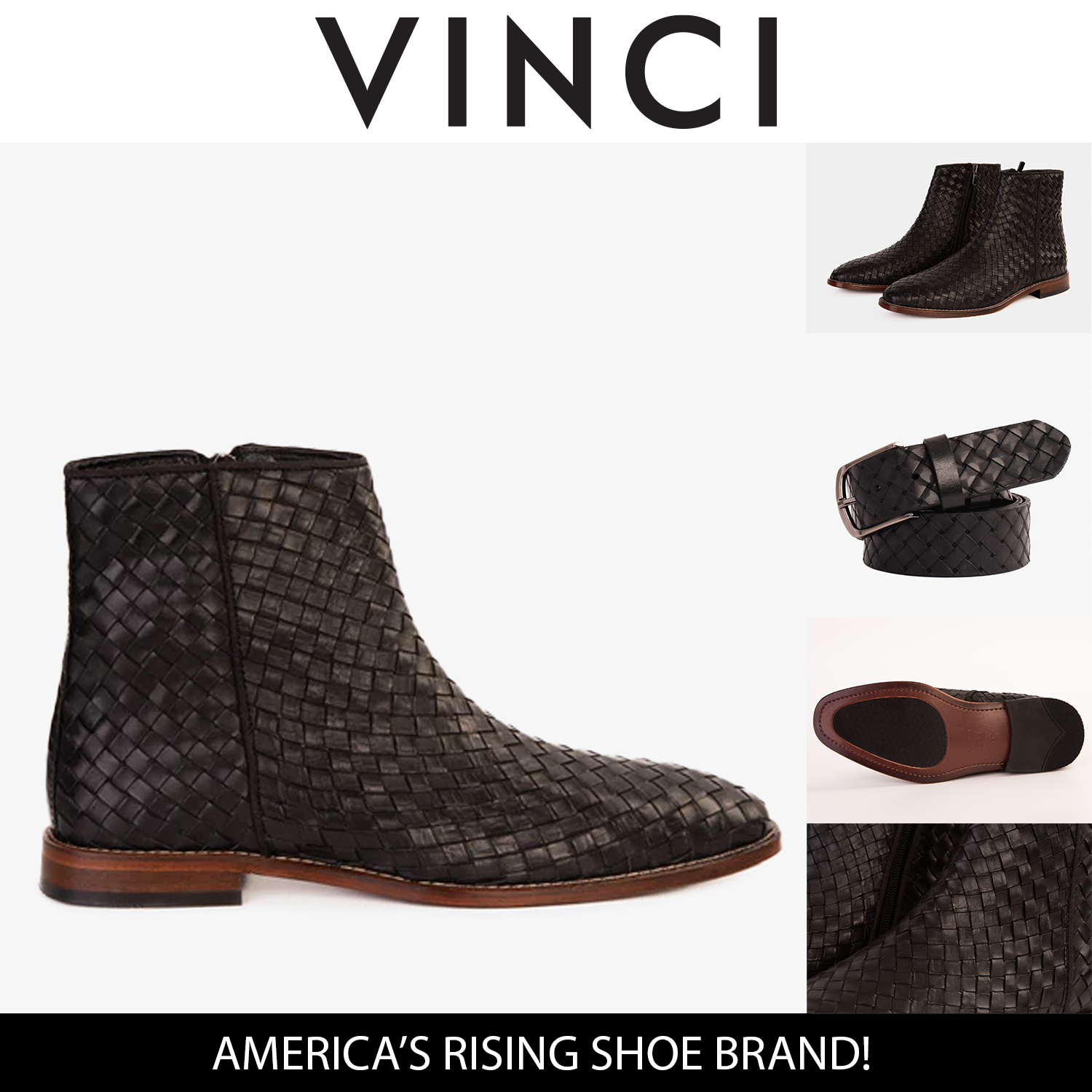 The Wellington Black Handwoven Leather Men Boot with a Zipper Final Sale!