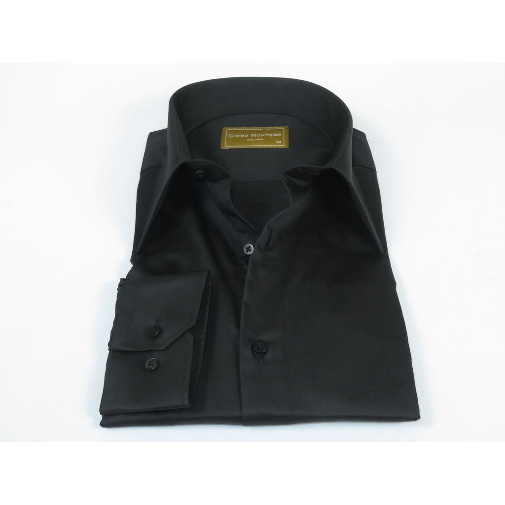 Men's CIERO MONTERO Turkey Cotton Shirt Long Point Callor Stn-15Sk Black