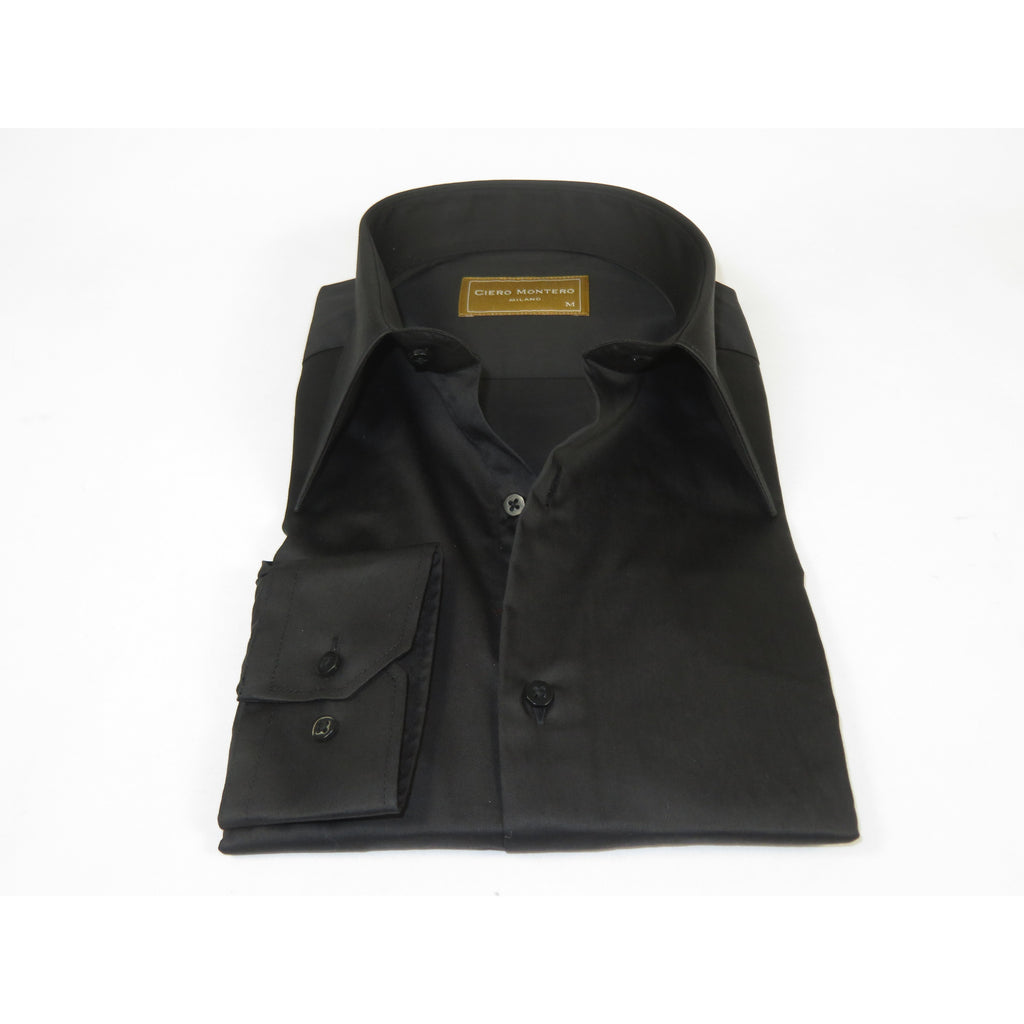 Men's CIERO MONTERO Turkey Cotton Shirt Long Point Callor Stn-15Sk Black