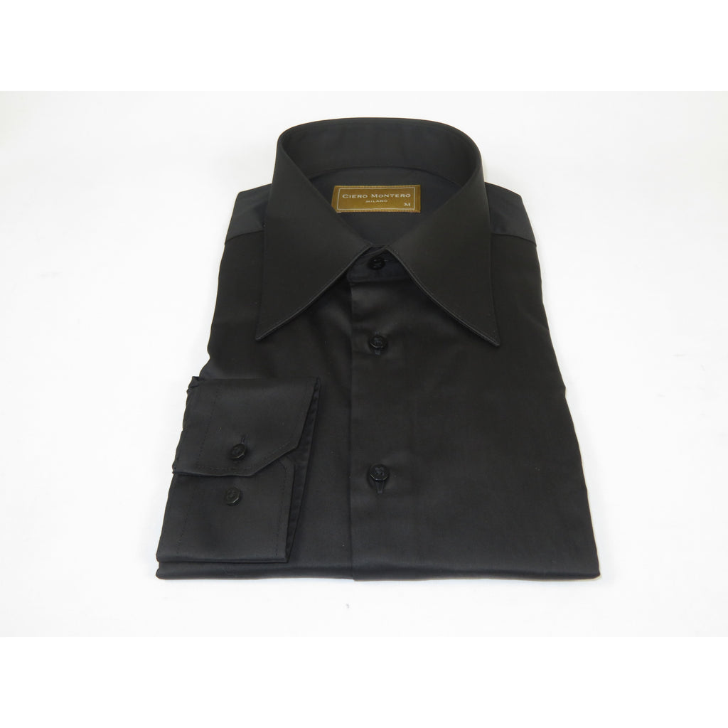 Men's CIERO MONTERO Turkey Cotton Shirt Long Point Callor Stn-15Sk Black