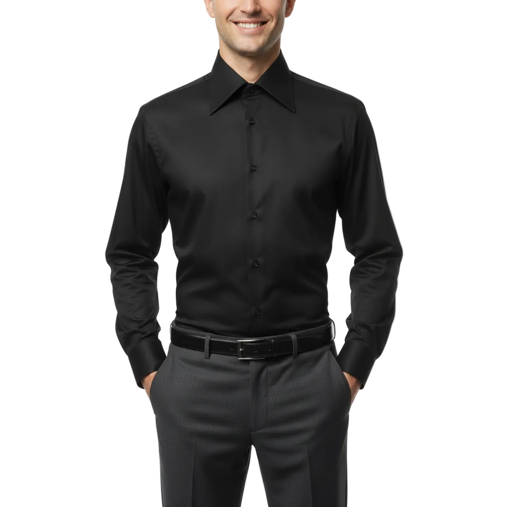 Men's CIERO MONTERO Turkey Cotton Shirt Long Point Callor Stn-15Sk Black