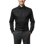 Men's CIERO MONTERO Turkey Cotton Shirt Long Point Callor Stn-15Sk Black