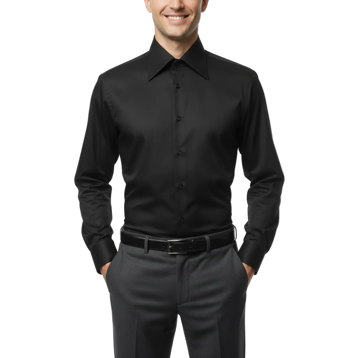 Men's CIERO MONTERO Turkey Cotton Shirt Long Point Callor Stn-15Sk Black