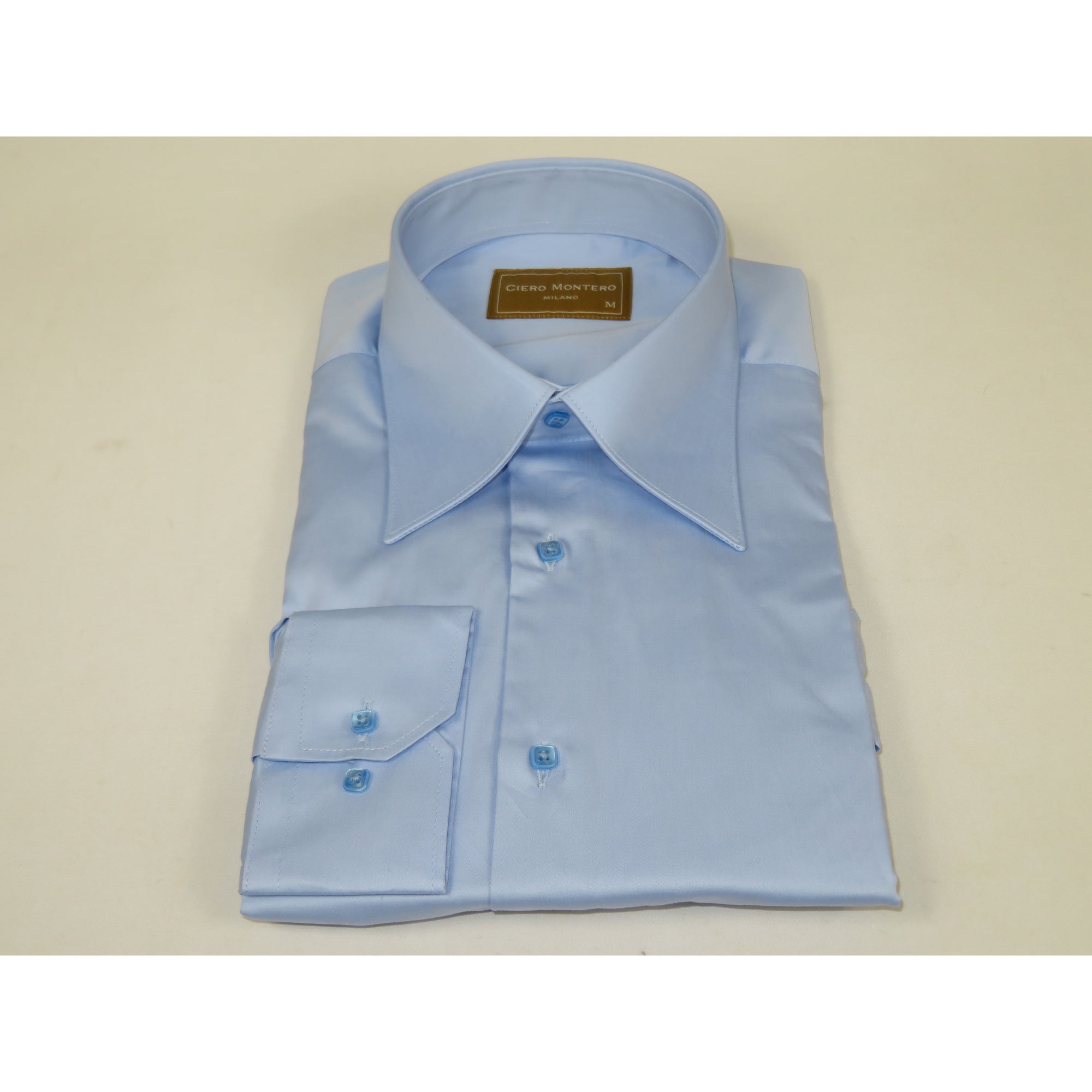 Men's CIERO MONTERO Turkey Cotton Shirt Long Point Callor Stn-35Sk Blue