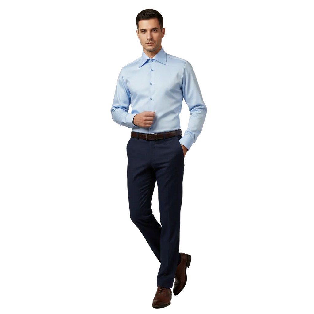 Men's CIERO MONTERO Turkey Cotton Shirt Long Point Callor Stn-35Sk Blue