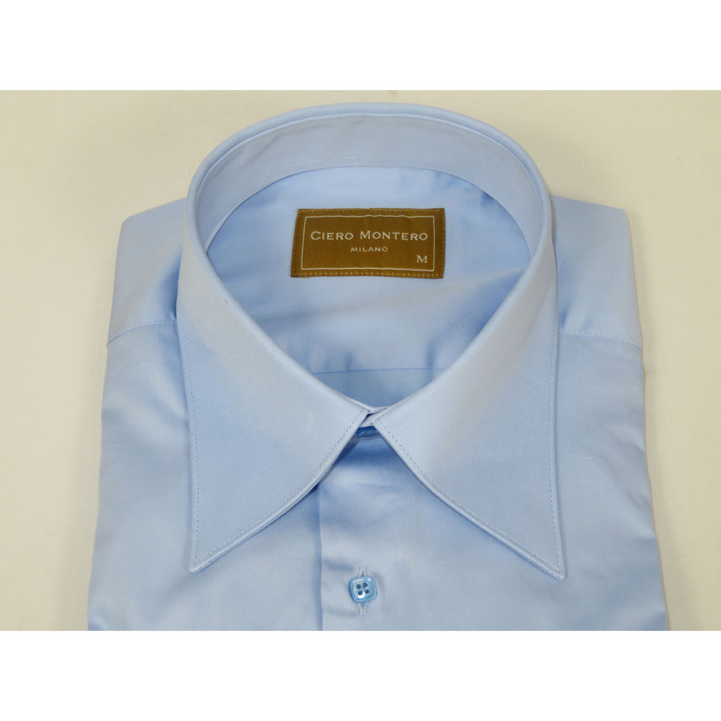 Men's CIERO MONTERO Turkey Cotton Shirt Long Point Callor Stn-35Sk Blue