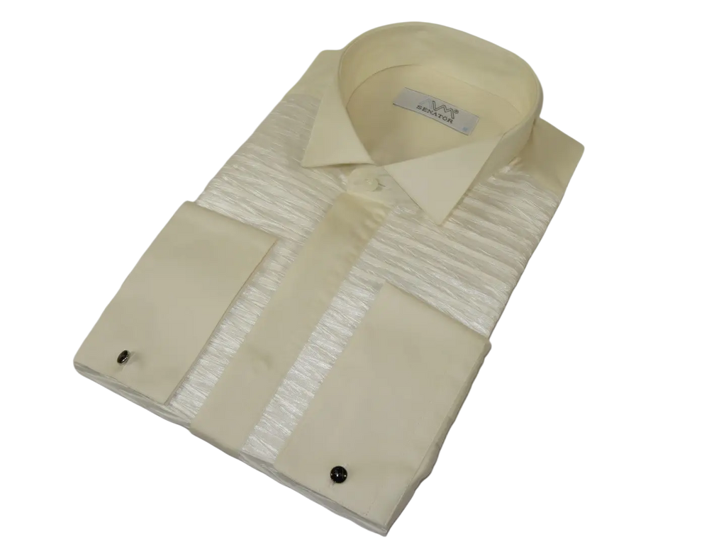 Mens CEREMONIA Tuxedo shiny Shirt 100% Cotton Turkey Slim Fit #stn 17 pta ivory