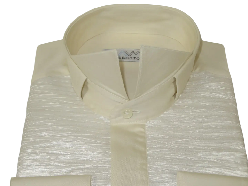Mens CEREMONIA Tuxedo shiny Shirt 100% Cotton Turkey Slim Fit #stn 17 pta ivory