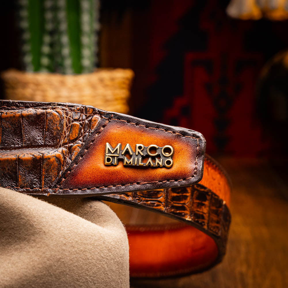 Marco Di Milano Caiman & Calfskin Western Belt Signature Texas Aged Brown